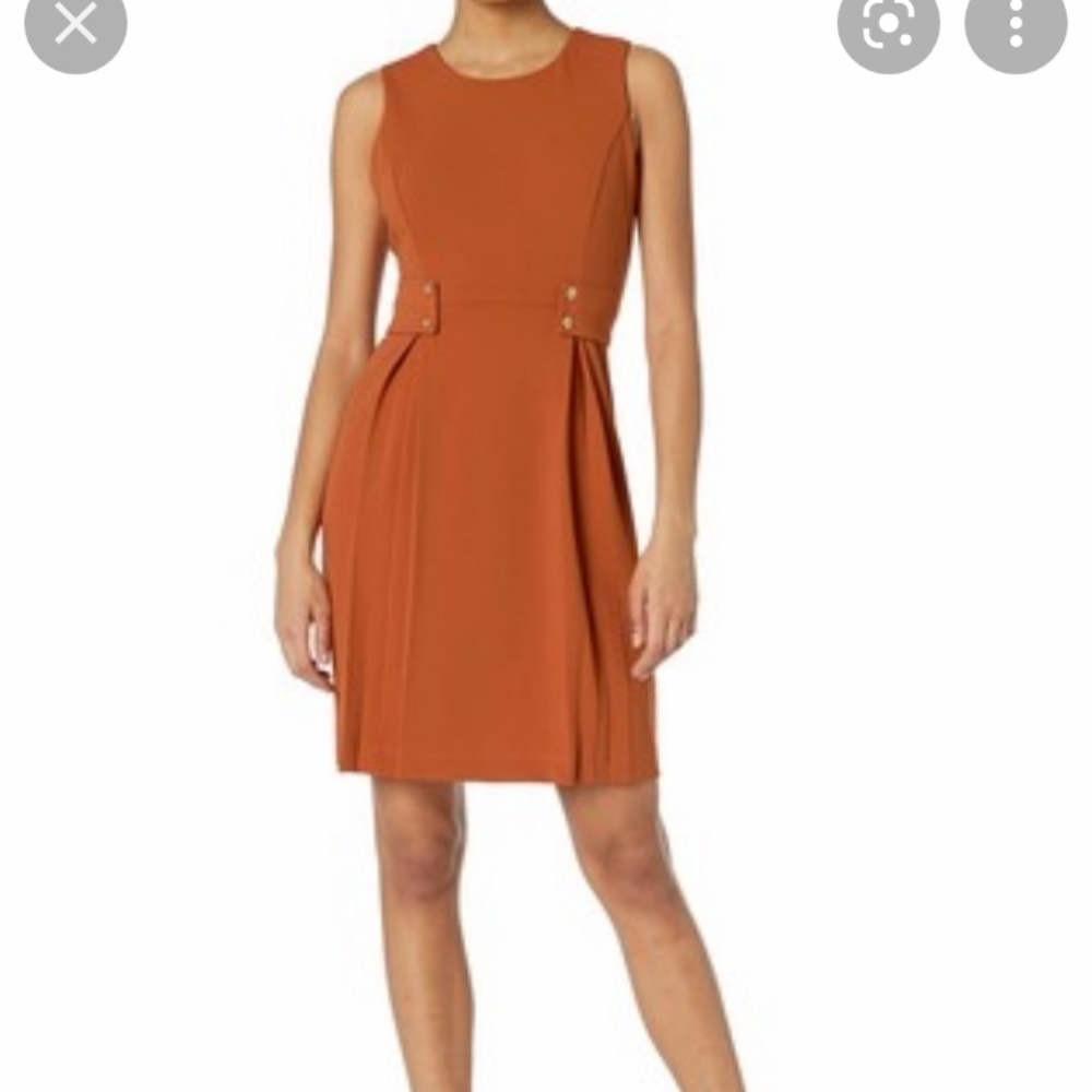A line sleeveless, polyester ,dress with buttons| dusty orange size 4